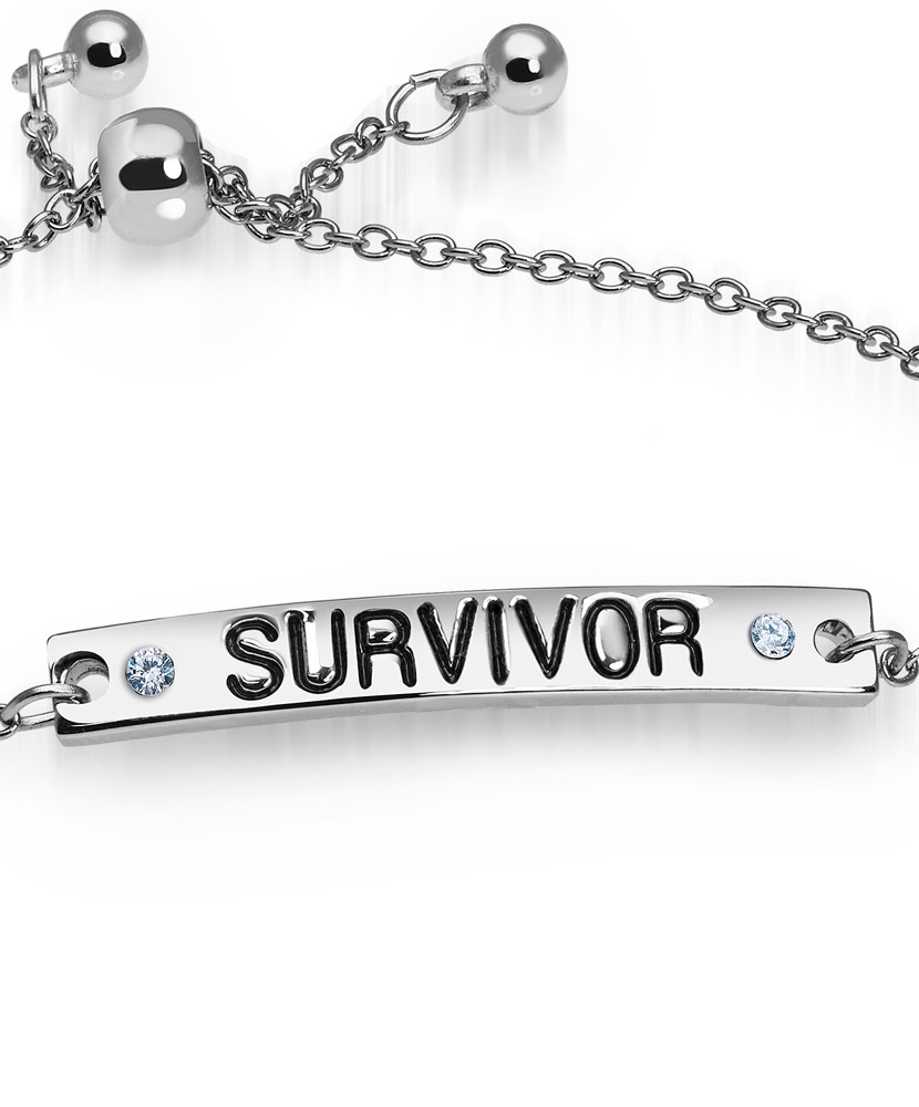 Silver Survivor Engraved Bar Bracelet